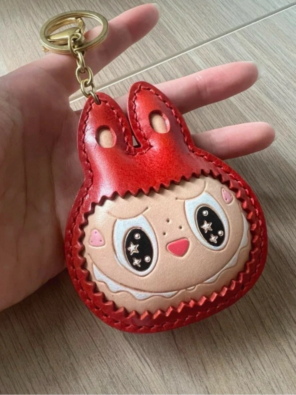 Red leather labubu key chain